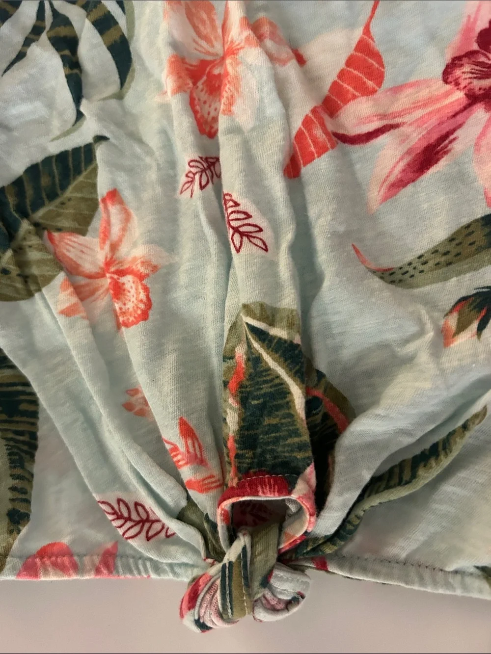 Old Navy Mint Green Tee with Coral Floral Print